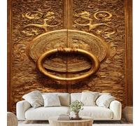 Chinese Elegant Carved Door Mural Door Knocker Dragon Relief Wallpaper 300x210 cm Luxury Door Wall Decals Peel and Stick Wall Art for Bedroom Bathroom Stickers Home Decor vd80u