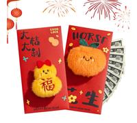 Chinese Envelope - Festive Plush Pack | Money Holder - Charming Horse Plush Art Design, Vibrant Celebration Prosperity Blessing Theme Gathering