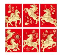 Chinese Envelopes for Money | 6 Pockets Horse Pattern - Christmas Envelopes with Stamping Paper Blessing Text 2026 - for Boy, Girl, Adult, Family, Birthday, Reception,
