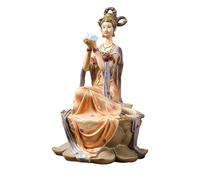 Chinese Fairy Statue - Ancient Beauty Sculpture with Flute & Lotus - Classical Home Decor for Office - Enchanting Fairy Figurine with Waist Drum & Lute