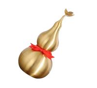 Chinese Feng Shui Brass Gourd Statue 5.5 Inch Leaf Open Mouth, Vintage Collectible Wealth Gourd Figurine for Home and Office Decor