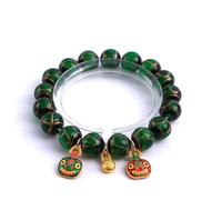 Chinese Feng Shui “Gold Swallows Beast” Woman/Man bracelet,blessings for wealth, Good Luck, Health,Cause and Studies (Green - Cause, For Man: 12mm Per Bead*17 Beads)