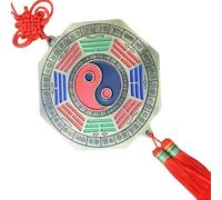Chinese Fengshui Zodiacs Foo Dog Biting A Swords And Bagua Mirrored With Tassels Hanging Ornament Ancient Luck Charm Wealth And Luck Symbol
