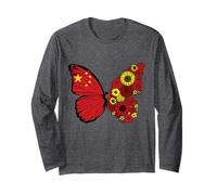 Chinese Flag Pride China Roots Butterfly Women Girls Long Sleeve T-Shirt