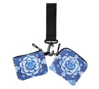 Chinese Floral Ancient 3d Blue Women's Coin Pouches Card Holder Small Detachable Card Wallet Money Organizer with Keychain for Ladies 2 Packs, Chinese floral ancient 3D blue, One Size, Casual