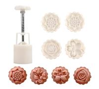 Chinese flower moon cake press mold, hand pressed cookies dessert DIY, moon cake puff pastry 1 mold with 4 stamps for various holidays, parties (4*Flower)