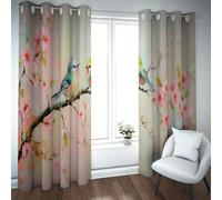Chinese Flowers and Birds Design Window Curtain Spring Blackout Curtains Classical Architecture Prints Window Drapes Home Decor 100x95 Inch 2 Panels