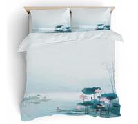 Chinese Flowers King Size Duvet Cover Sets Oriental Aesthetics Bedding Set 3D Print Soft Breathable Microfiber Quilt Cover 220x230 cm with Zipper Closure und 2 Pillowcases for Bedroom Bed Decor B/443