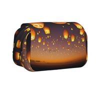 Chinese Flying Lanterns Flip-Top Double-Layer Pencil Case,Large Capacity (Holds 50 Pens/Pencis),Full-Print Durable Polyester School Office Supplies