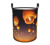Chinese Flying Lanterns Print circular Laundry Basket/Foldable Dirty Clothes Storage Hamper,Water Resistant, For Bedroom Bathroom Storage Bins