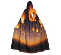 Chinese Flying Lanterns Print Hooded Cloak Halloween Witch Cape Unisex