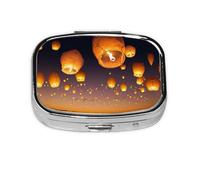 Chinese Flying Lanterns Print Pill Box 2 Compartment Medicine Pill Case,Portable for Pocket Or Purse Pill Box Decorative Metal Medicine Organizer