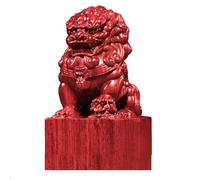 Chinese Foo Dogs Statue,Rosewood Red Sandalwood Ebony Beijing Guardian Lion Imperial Seal Artware Wealth Porsperity Feng Shui Fu Dogs Statue Ward Off Evil Energy,Red,7in