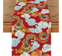 Chinese for Zodiac Dragon Table Runner 13x72 Inch Red and Yellow Polyester for Kitchen Dining Table Decoration, Happy New Year Spring Festival Party(Table Runner C)