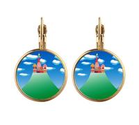 Chinese French Mountain Cloud Castle Gold Clip On Drop Earrings Non Piercing Dangle Jewelry