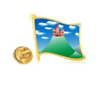 Chinese French Mountain Cloud Castle Golden Metal Flag Lapel Pin Badge