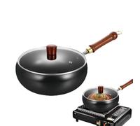 Chinese Frying Pan, Premium Pan with Lid, Non-Accelerated Cooking , Handmade Non-Stick Pan Made of Pure Iron, for Asian Kitchen, Induction Suitable for Gas Stove, Electric, 28 cm