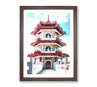 Chinese Garden In Singapore Painting Modern Framed Print | A2 Walnut Framed Wall Art | Ready to Hang | Modern Floral Picture | Living Room Bedroom Lounge Office