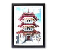 Chinese Garden In Singapore Painting Modern Framed Wall Art Print, Ready to Hang Picture for Living Room Bedroom Home Office Décor, Black A2 (64 x 46 cm)