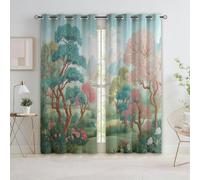 Chinese Garden Mountains Thermal Insulated Curtains Green Grommet Eyelet Curtains,Blackout Noise Reducing Windows Drapes for Nursery Living Room 46” W x 54” L x 2 Panels