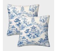 Chinese Garden Scene-Blue And White Oriental Style Pillow Covers 2 Pack Cozy Pillowcase Art Cushion Cover Zippered Decorative for Couch Livingroom 50x50cm