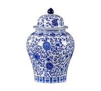 Chinese Ginger Jar with Lid Chinoiserie Antique Style,Home Decorative Retro Blue and White Porcelain Flowers Ceramic Covered Jar Vase,Traditional China Ming and Qing Style