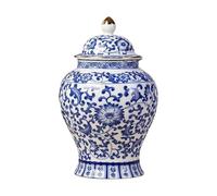 Chinese Ginger Jar with Lid Chinoiserie Antique Style Porcelain Jars Tea Storage Decorative Retro Blue and White Porcelain Flowers Ceramic Covered Jar Vase Multi Purpose Storage Vase,Home Decor (C)