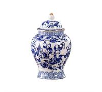 Chinese Ginger Jar with Lid Chinoiserie Antique Style, Porcelain Jars Tea Storage, Decorative Retro Blue and White Porcelain Flowers Ceramic Covered Jar Vase, Traditional China Ming and Qing Style