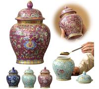 Chinese Ginger Jar with Lid,Retro Blue and White Porcelain Ceramic Covered Jar Vase,Blue and White Ginger Jars with Lid,Ceramic Chinoiserie Decorative Jars for Home, Office, Flower Vase Porcelain