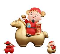 Chinese God of Wealth Figurine, Lucky Caishen Riding Horse Statue, Resin Feng Shui Zodiac Horses Statue, 2026 Year of The Horse Decoration for Home Office Fortune Wealth Ornament (Golden 10cm)