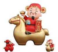 Chinese God of Wealth Figurine, Lucky Caishen Riding Horse Statue, Resin Feng Shui Zodiac Horses Statue, 2026 Year of The Horse Decoration for Home Office Fortune Wealth Ornament (Golden 17cm)