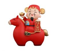 Chinese God of Wealth Figurine Riding Horse - Lucky Caishen Statue 2026 Year of The Horse Decoration, Feng Shui Fortune Wealth Ornament for Home Office Desk (Red)
