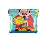 Chinese God Wealth Rich Blue PU Leather Small Coin Purse Cute Card Key Organizer for Women Travel, Chinese God wealth rich blue, One Size, Print Art