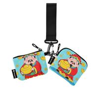 Chinese God Wealth Rich Blue Women's Card Cases Change Holder Small Portable Zipper Purse Wallet with Keychain for Ladies Girls 2 Pcs, Chinese God wealth rich blue, One Size, Art Deco