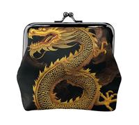 Chinese Golden Yellow Dragon Full Double-Sided Printed Pattern Women's and Girls' Fashionable Leather Kiss Lock Coin Purse Card Bag