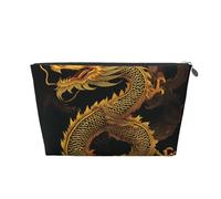 Chinese Golden Yellow Dragon Leather Travel Wash Bag, Stylish and Durable, Easy to Carry