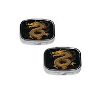 Chinese Golden Yellow Dragon Pill Box 2 Compartment Medicine Pill Case,Travel Pill Organizer, Small Metal Pill Case Portable Pill Box, Perfects Gift for Anyone in Need