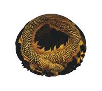 Chinese golden Yellow dragon -Print Extra Large Waterproof Shower Cap-Double Layer Protection For Long/Curly Hair - Reusable & Travel Friendly.