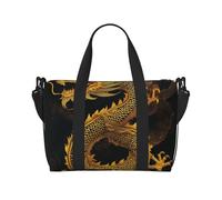 Chinese Golden Yellow Dragon Print Travel Duffel Bag, Lightweight Water-Resistant Weekender Spacious Gym & Travel Bag for Men, Women & Teens