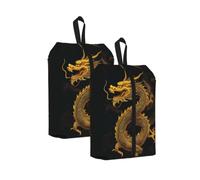 Chinese Golden Yellow Dragon Print Travel Shoe Storage Bag with Sturdy Webbing Handle for Travel Outdoor Sports Daily Storage
