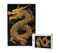 Chinese golden Yellow dragon Printed Jigsaw Puzzle with Storage Box, Wooden Puzzle for Adults and Kids, 1000 Pieces Family Fun Decorative Game