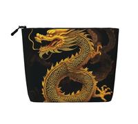 Chinese Golden Yellow Dragon Printed Make up Bag Linen Toiletry Bag Personalized Travel Makeup Cosmetic Bag for Women Mom