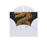 Chinese golden Yellow dragon Prints Pearl Paper Horizontal Festival Greeting Card for Birthday Cards and All Occasions, White