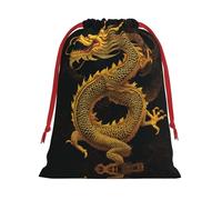 Chinese Golden Yellow Dragon Ultra Soft Velvet Gift Bag, Comfortable To The Touch, Reusable