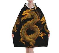 Chinese Golden Yellow Dragon - Women'S Blanket Hoodie - Super Soft, Oversized Wearable Hoodies For Adults, Warm Flannel Hooded Sweatshirt With Big Kangaroo Pocket