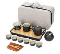 Chinese Gongfu Tea Set, Tea Service Set Made of Ceramic Cups Set Portable Porcelain Travel Tea Service with Teacup Teapot Tea Mat Tray Tea Clip Tea Towel and Carrying Bag for Travel