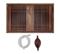Chinese Gongfu Tea Tray Wood with Orchid Pattern, large Water Storage, Tea Table with Drain Pipe for Tea Discharge, Fine Workmanship, Prevent Cracking (Light Black Orchid)