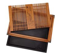 Chinese Gongfu Tea Tray Wood with Orchid Pattern, large Water Storage, Tea Table with Drain Pipe for Tea Discharge, Fine Workmanship, Prevent Cracking (Yellow Orchid)