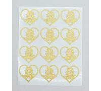 Chinese Good Luck Stickers Wedding Invitation Envelope Seals ~ Chinese Character 'Shuangxi' ~ Double Happiness ~ 24 Heart Shaped Glitter Gold Vinyl Stickers