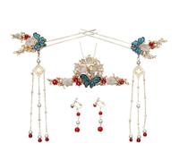 Chinese Hair Accessories, 5PCS/Set Butterfly Tassel Chinese Hairpins with Hair Comb and Earrings for Women Girls Wedding Brides Headpiece